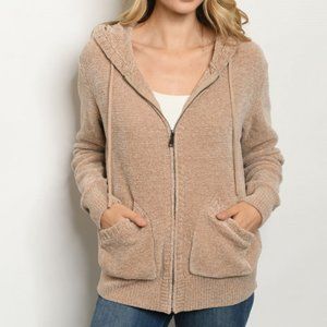 Cream zip up & hooded sweater jacket